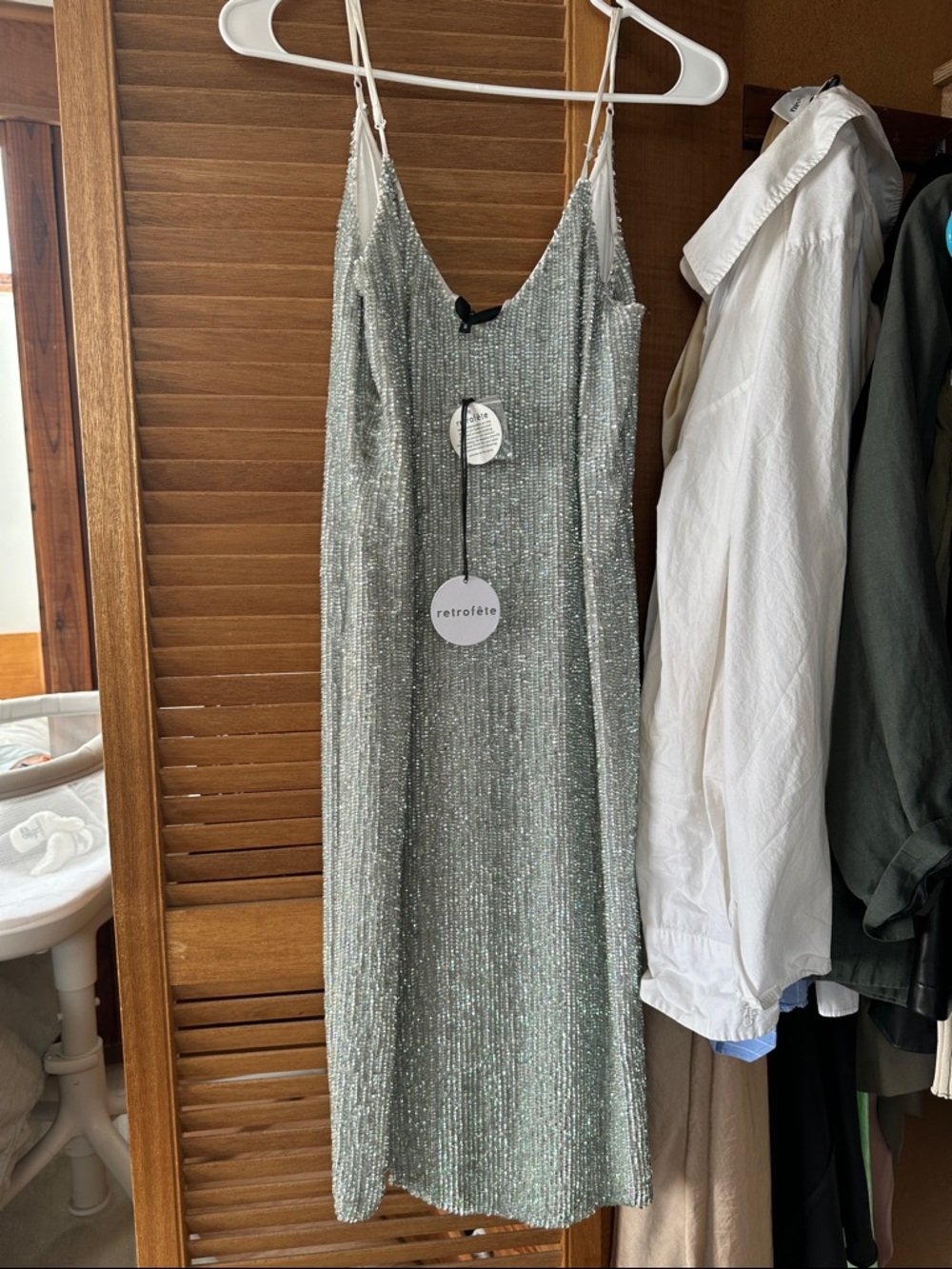 Retrofete Silver Sequin Strapless Slip Dress